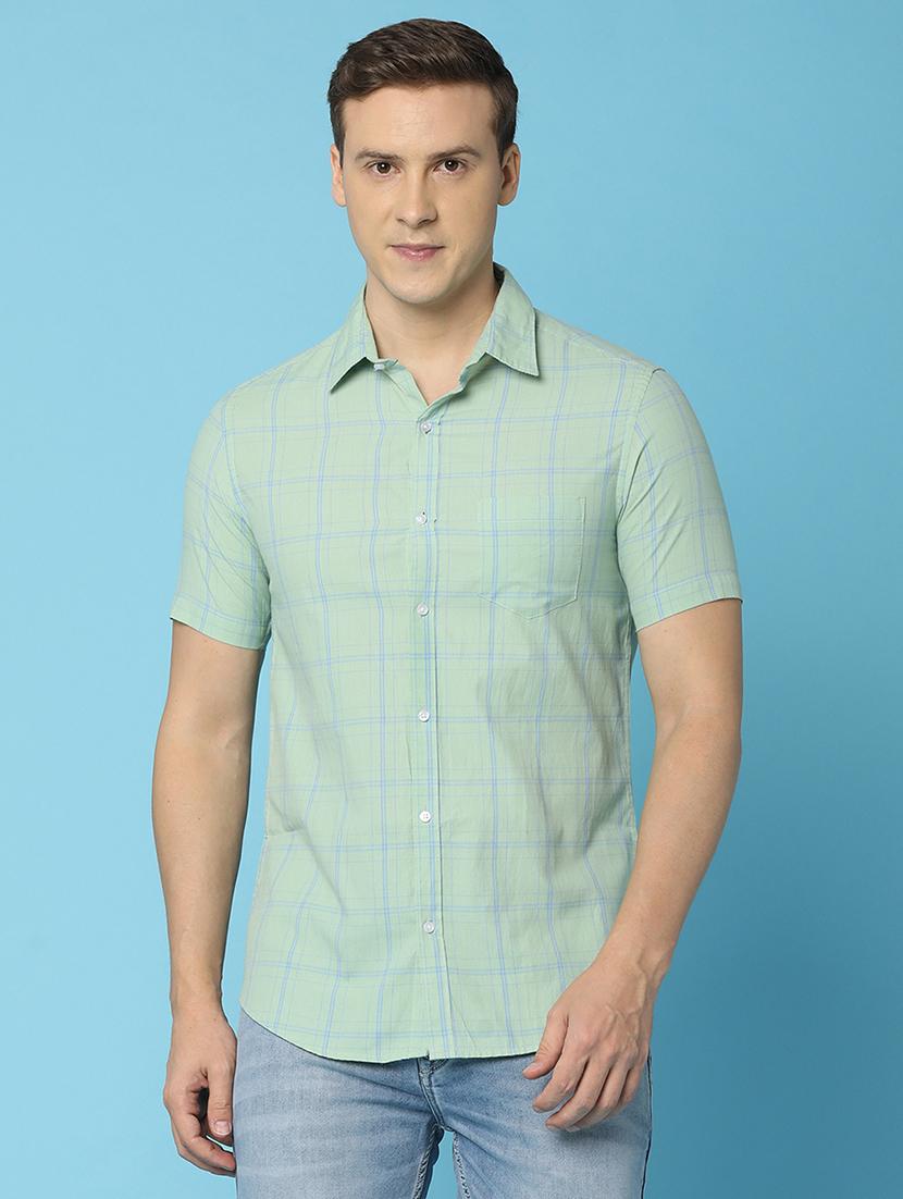 men green checks printed casual shirt