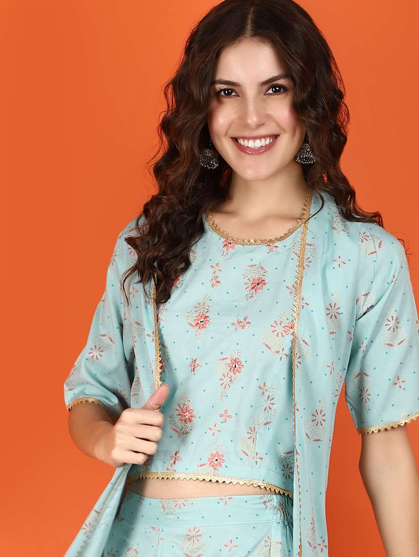 women light blue round neck fusion set - 21067921 -  Standard Image - 4