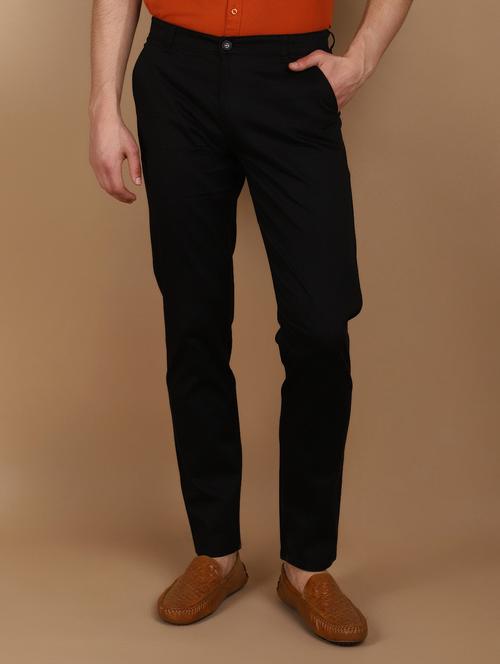 black cotton flat front casual trousers - 21068004 - Standard Image - 0