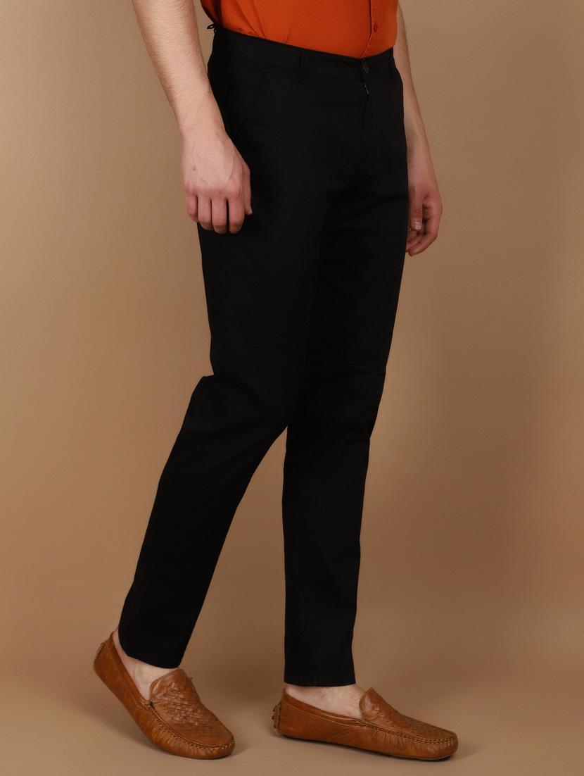 black cotton flat front casual trousers - 21068004 - Standard Image - 1