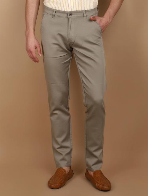 green cotton flat front casual trousers - 21068248 -  Standard Image - 0