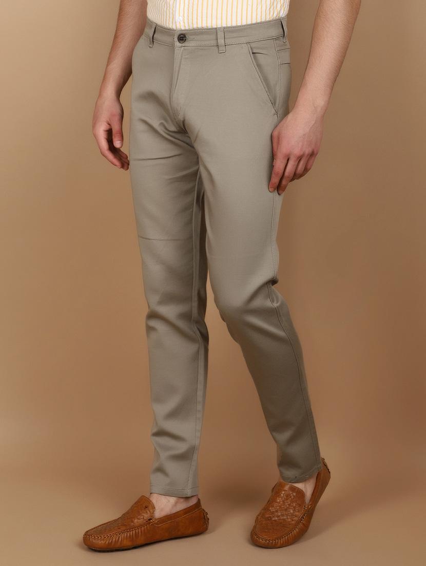 green cotton flat front casual trousers - 21068248 -  Standard Image - 1