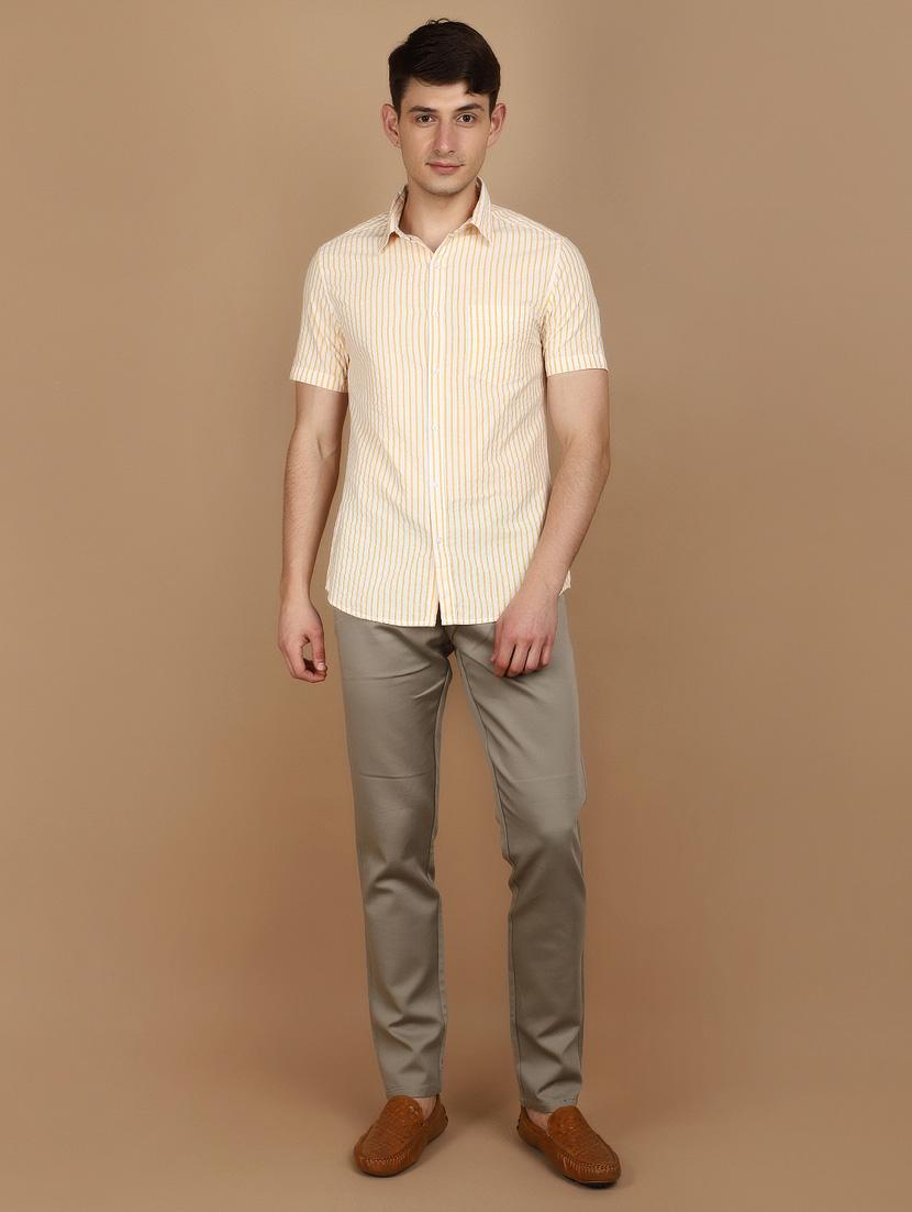 green cotton flat front casual trousers - 21068248 - Standard Image - 4