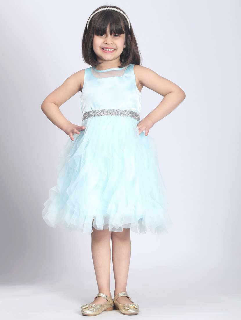 girls round neck net flare frock - 21068470 -  Standard Image - 1