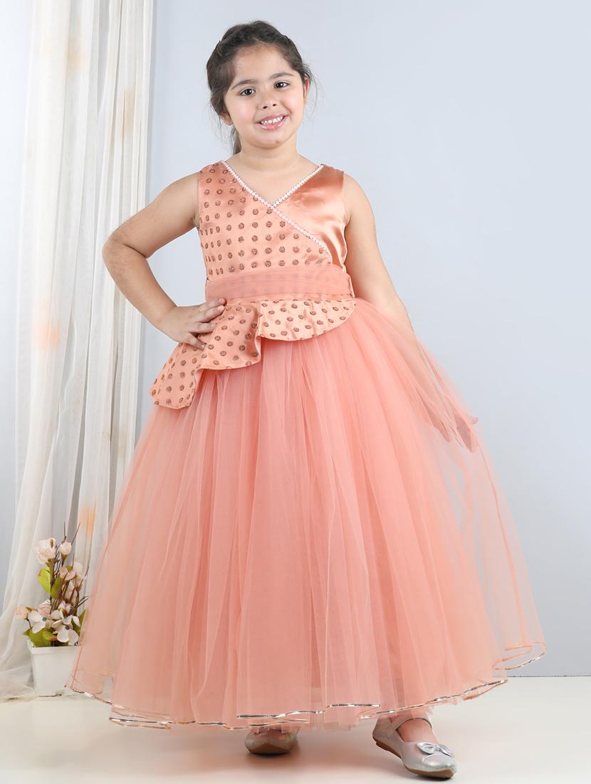 girls v-neck net frocks - 21068487 -  Standard Image - 1