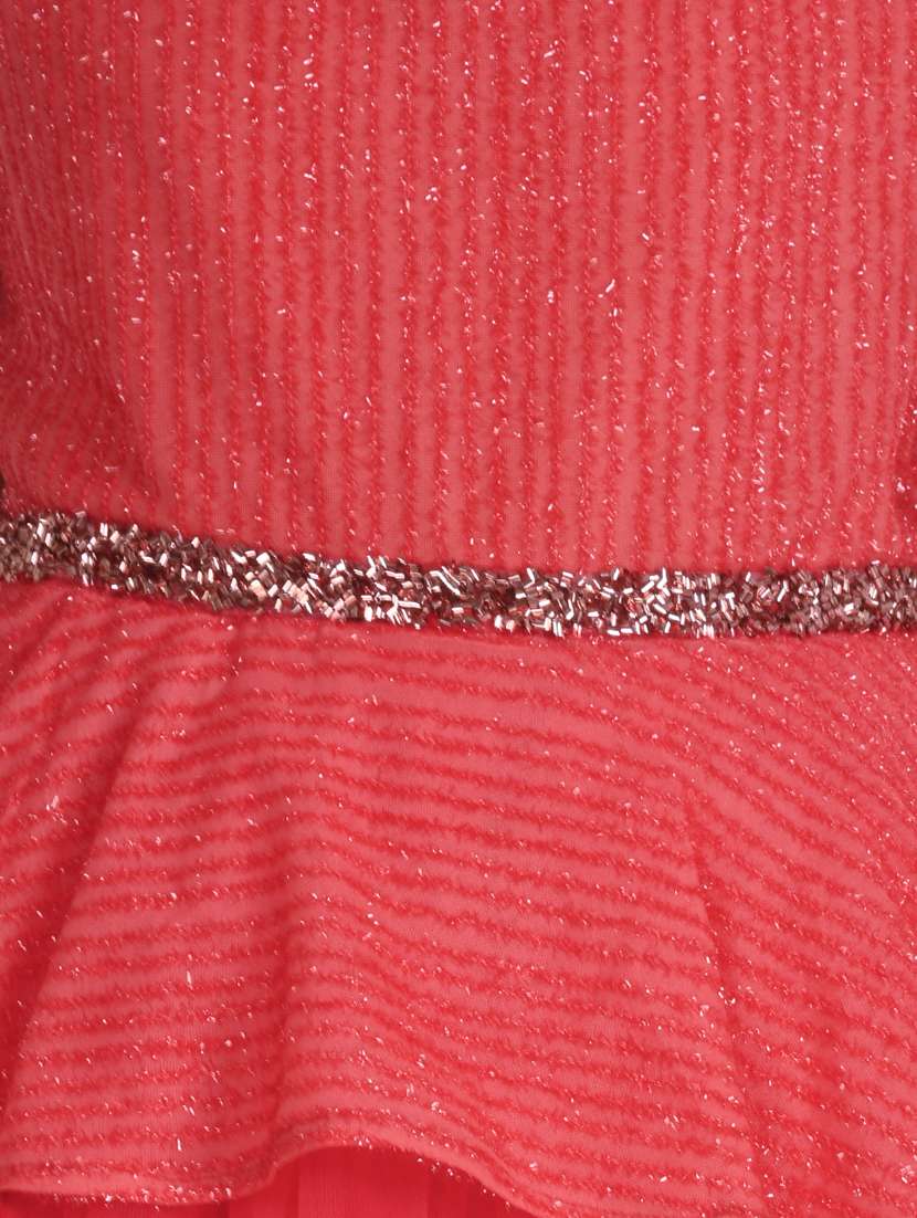 girls coral pink self design detailed frock - 21068498 -  Standard Image - 4