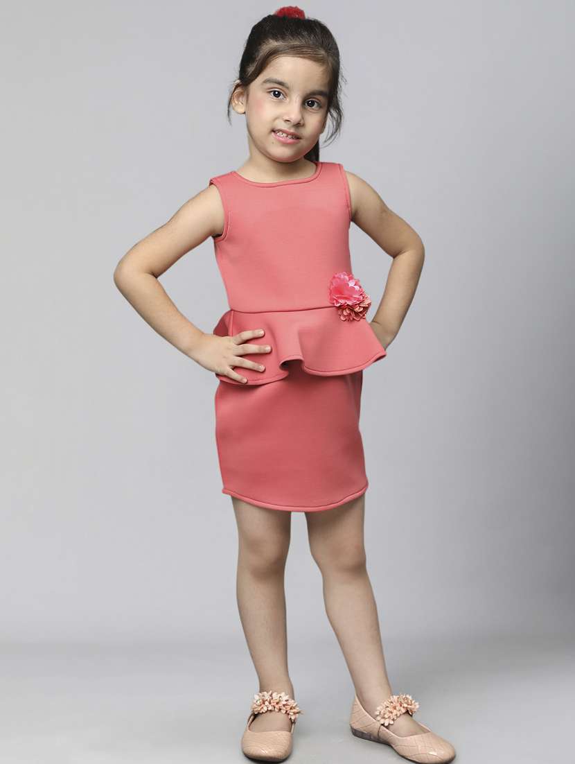girls solid pink detailed frock