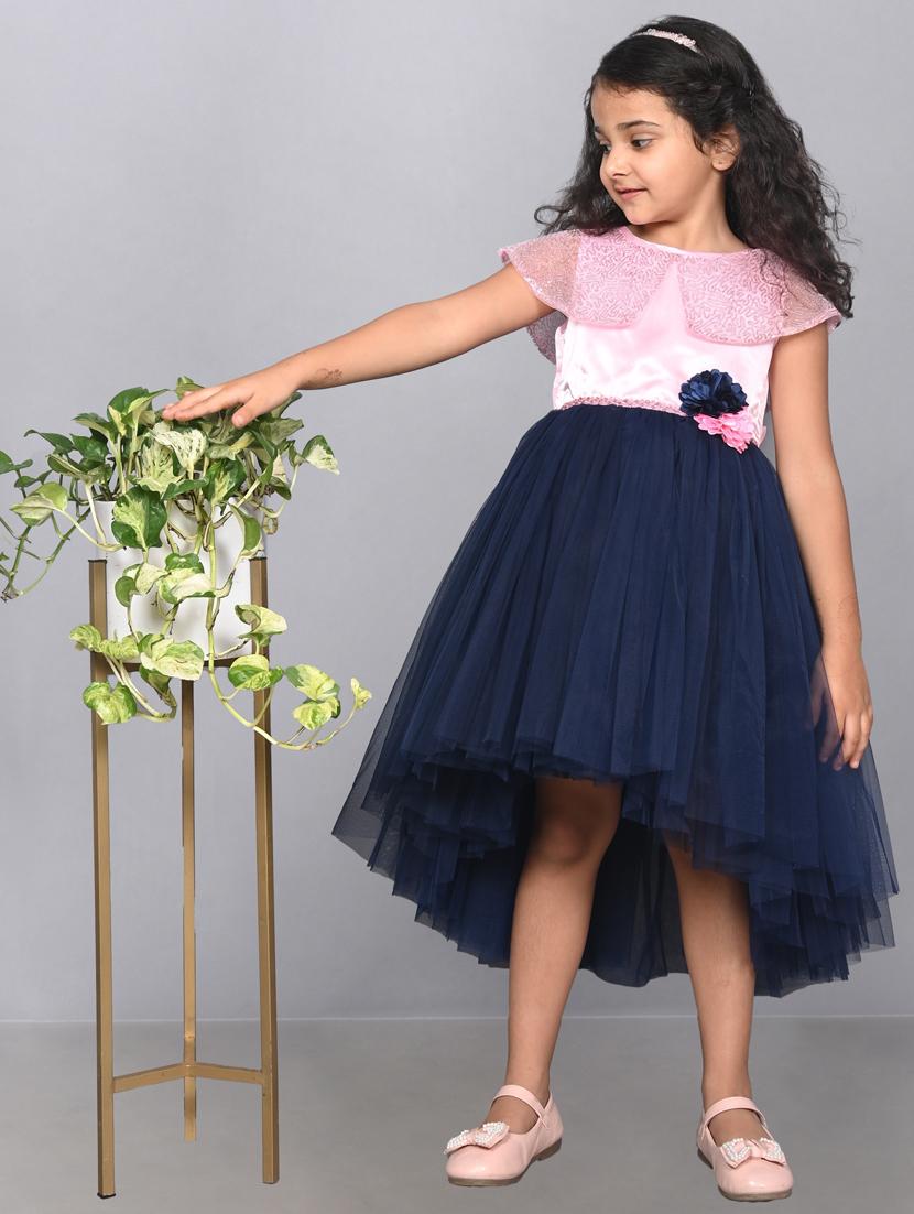 girls round neck net high low frock - 21068583 -  Standard Image - 1