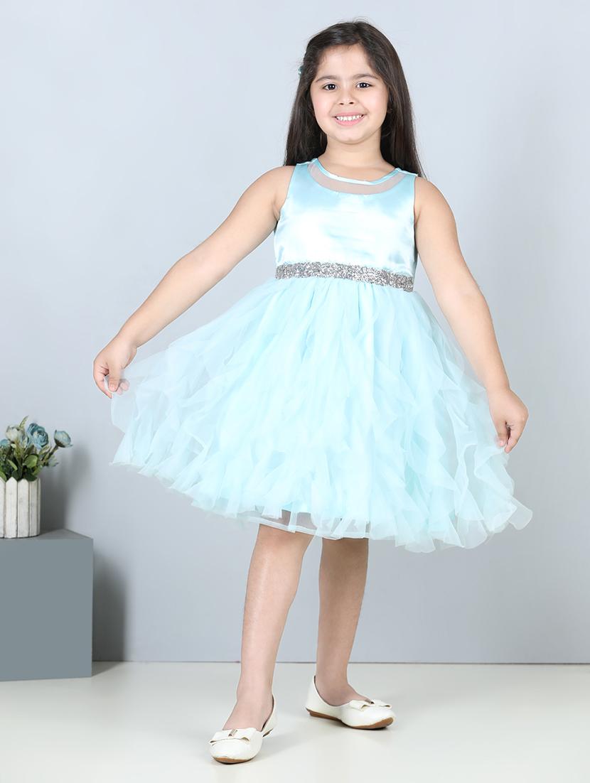 solid light blue detailed frock - 21069102 - Standard Image - 1