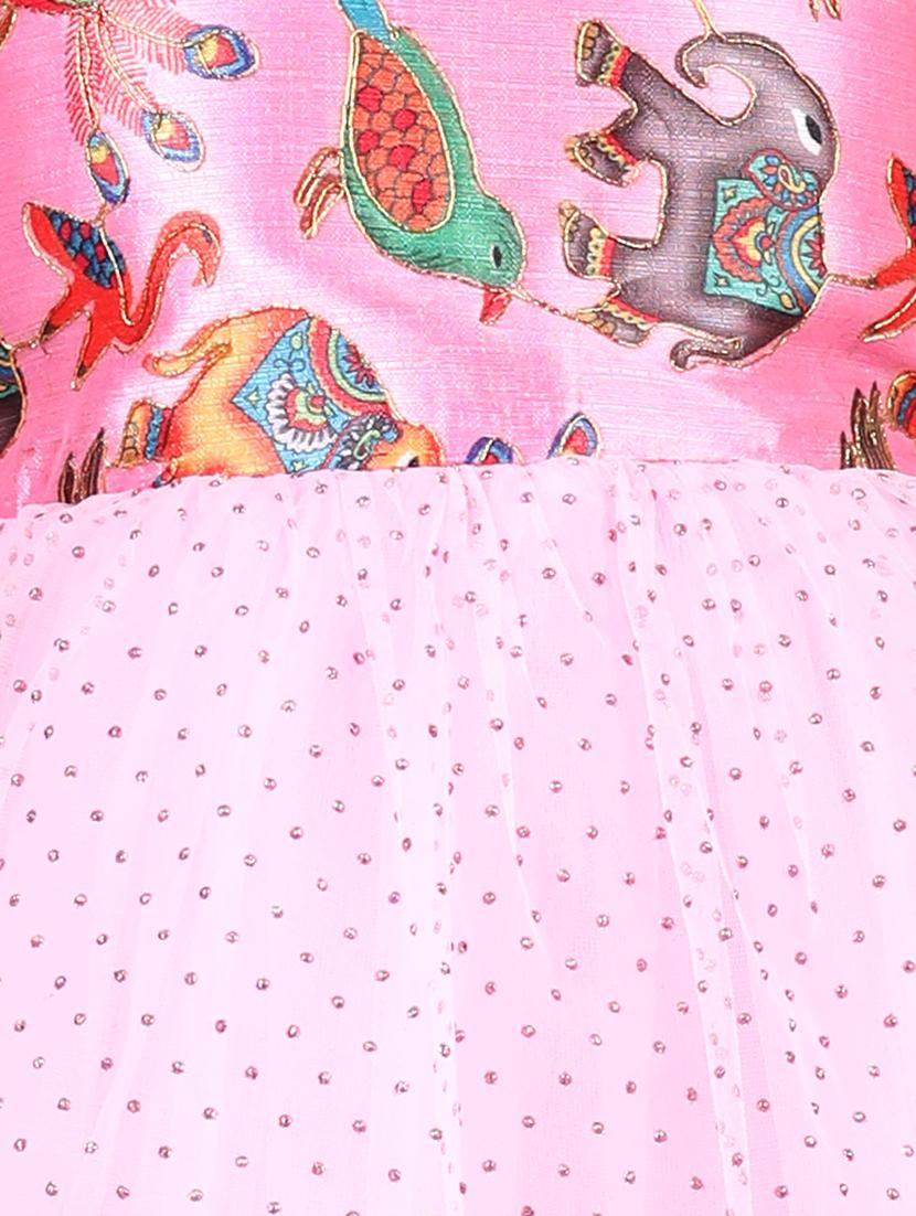 pink printed detailed high low detailed frock - 21069109 - Standard Image - 4