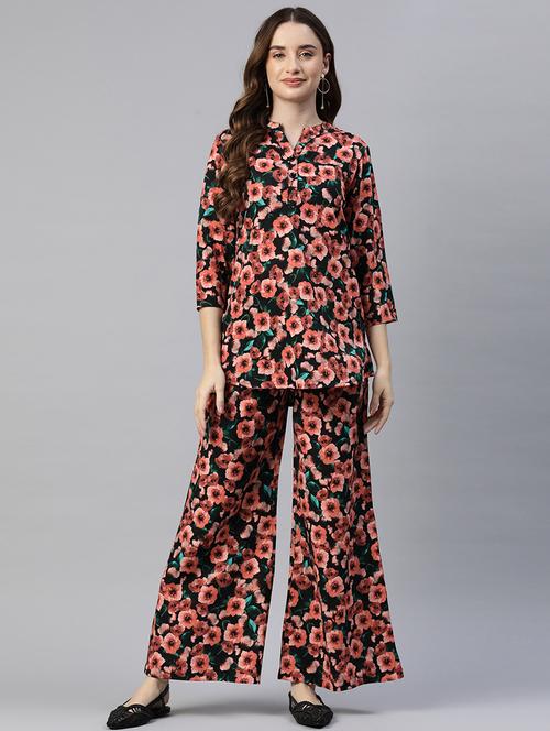 black floral printed shirt & trouser coord set - 21069184 -  Standard Image - 0
