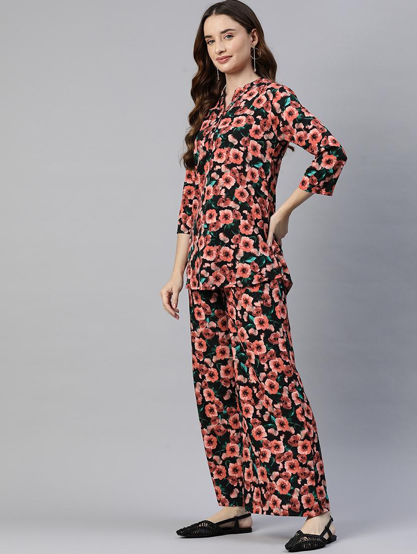 black floral printed shirt & trouser coord set - 21069184 -  Standard Image - 1