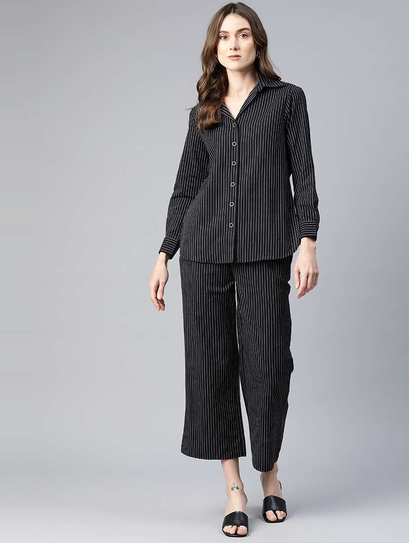 black striped printed shirt & trouser coord set