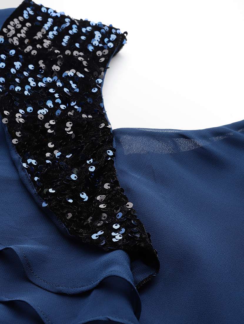 navy blue sequins work top & palazzo set - 21069199 - Standard Image - 4