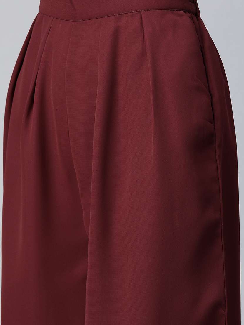 maroon sequins work top & palazzo set - 21069200 -  Standard Image - 4