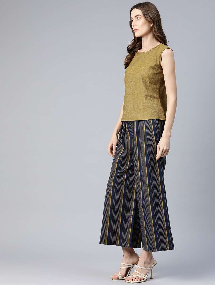women striped top and palazzo set with jacket - 21069204 -  Standard Image - 1