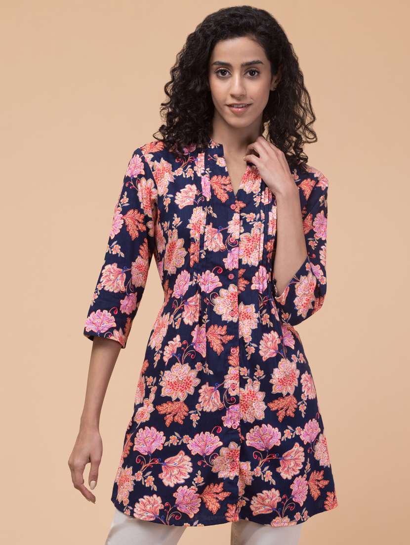 navy blue floral printed detailed tunic