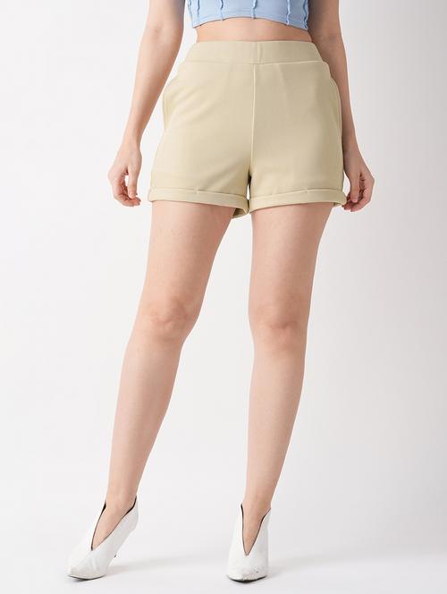 solid beige rayon regular shorts - 21069638 -  Standard Image - 0