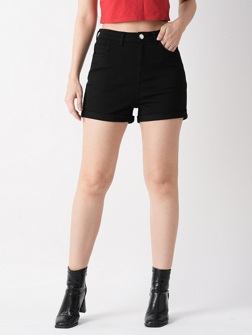solid black cotton regular shorts - 21069640 - Standard Image - 1