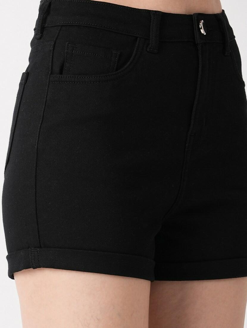 solid black cotton regular shorts - 21069640 - Standard Image - 4