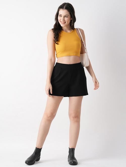 solid black rayon regular shorts - 21069642 - Standard Image - 0