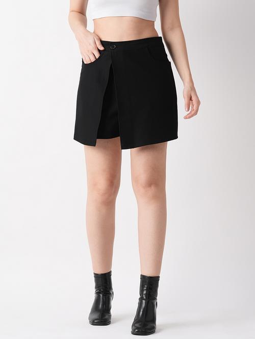 solid black detailed casual skorts - 21069645 - Standard Image - 0