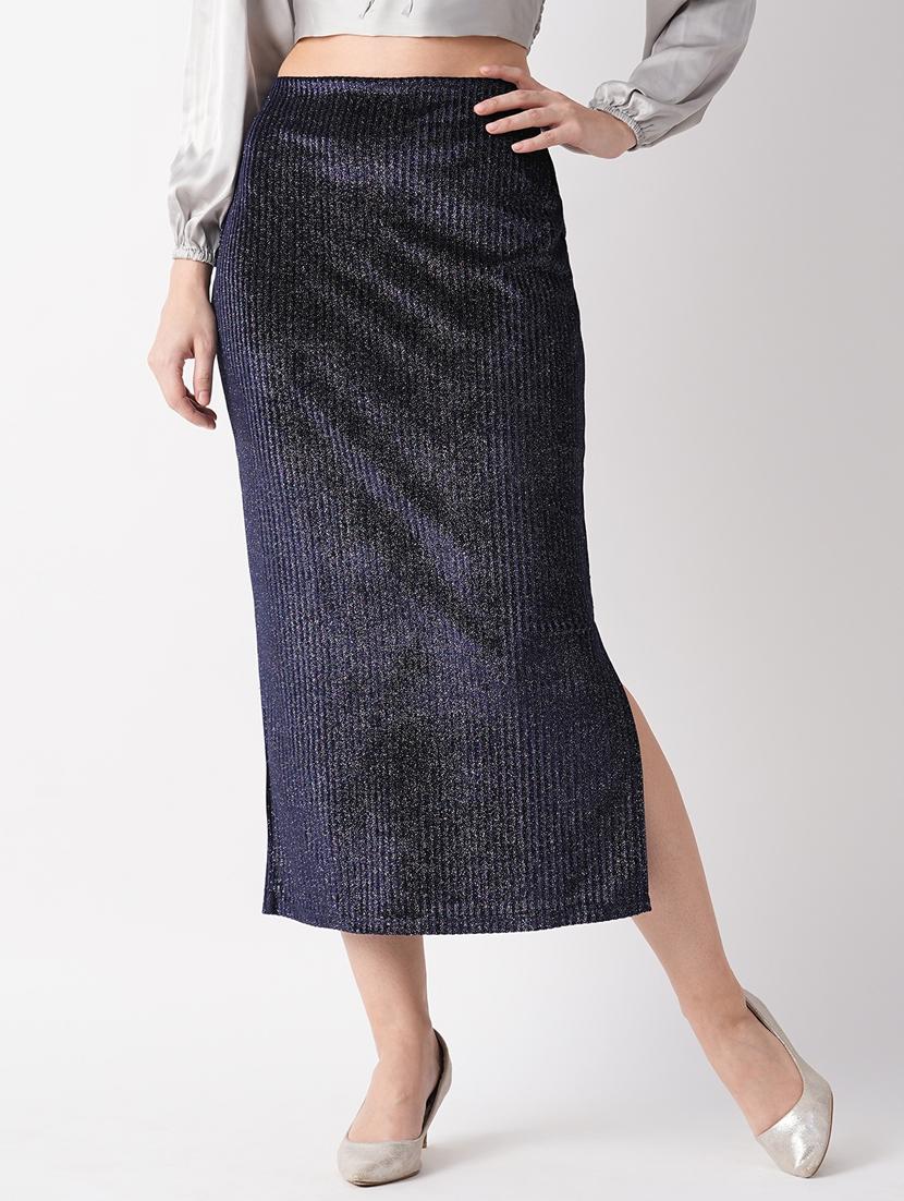 navy blue self design detailed skirt - 21069646 - Zoom Image - 0