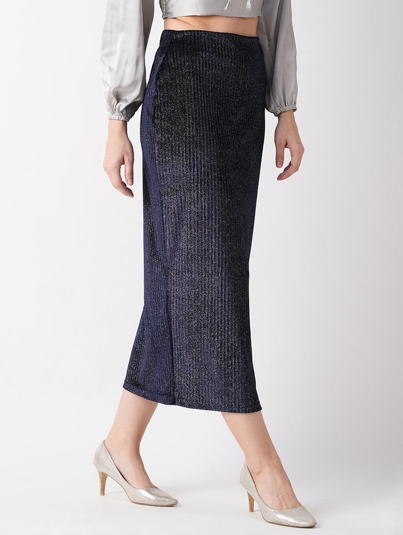 navy blue self design detailed skirt - 21069646 - Standard Image - 1