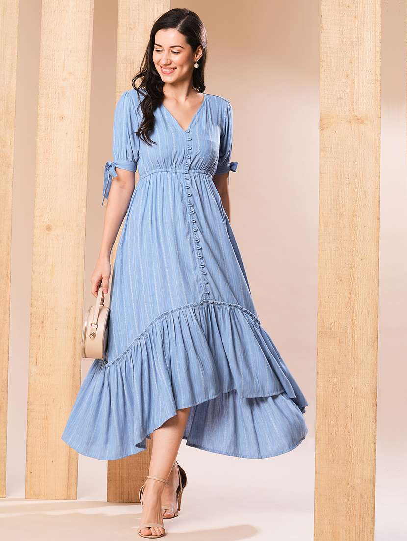 globus women light blue high-low dress