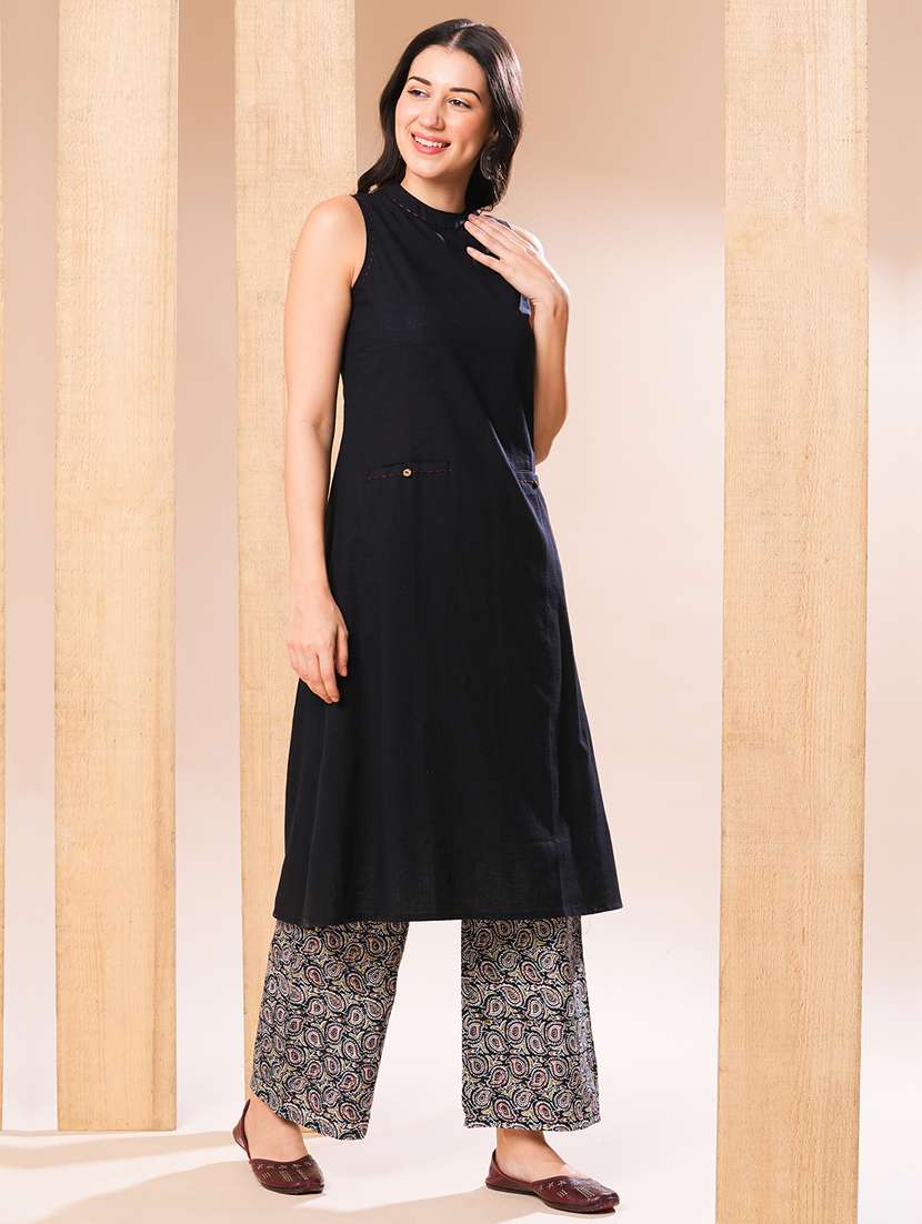 women black solid kurta palazzo set - 21069659 -  Standard Image - 1