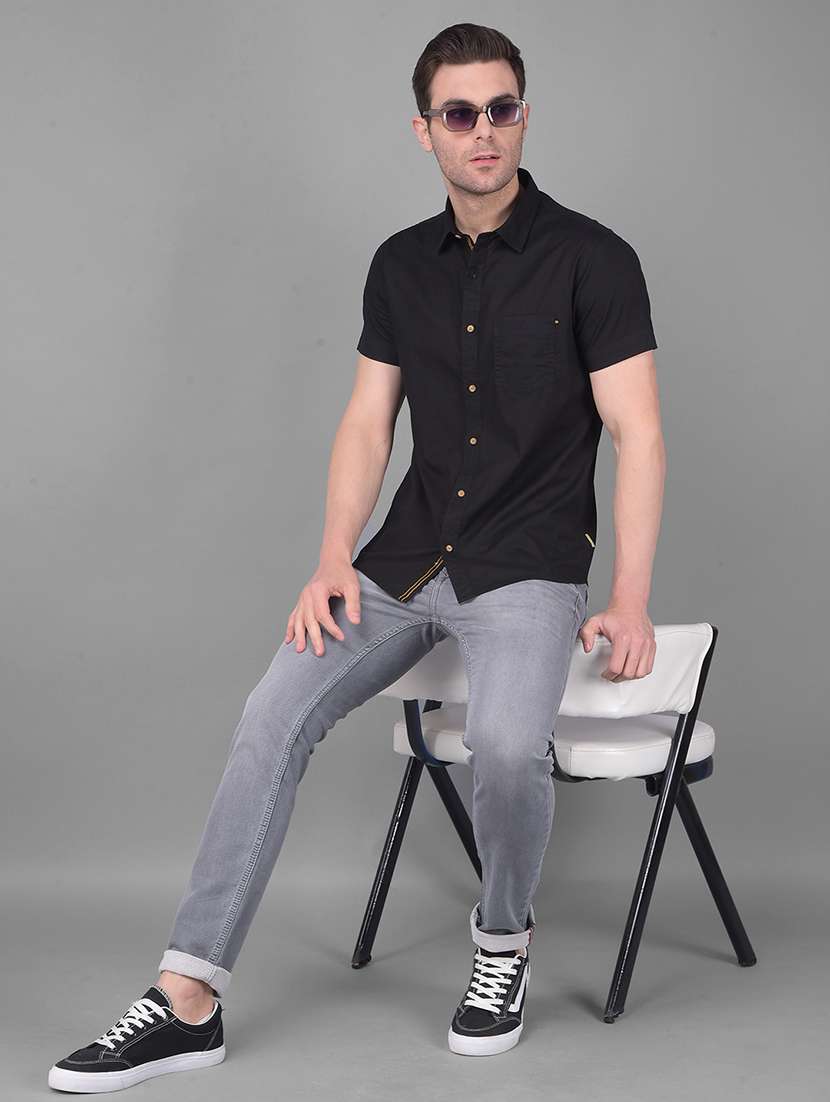 men solid short sleeve casual shirt - 21069871 -  Standard Image - 4