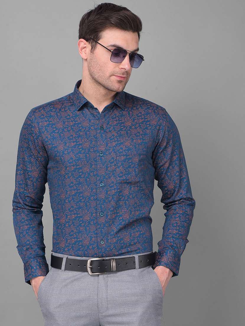 off white floral cotton formal shirt - 21069876 - Standard Image - 1