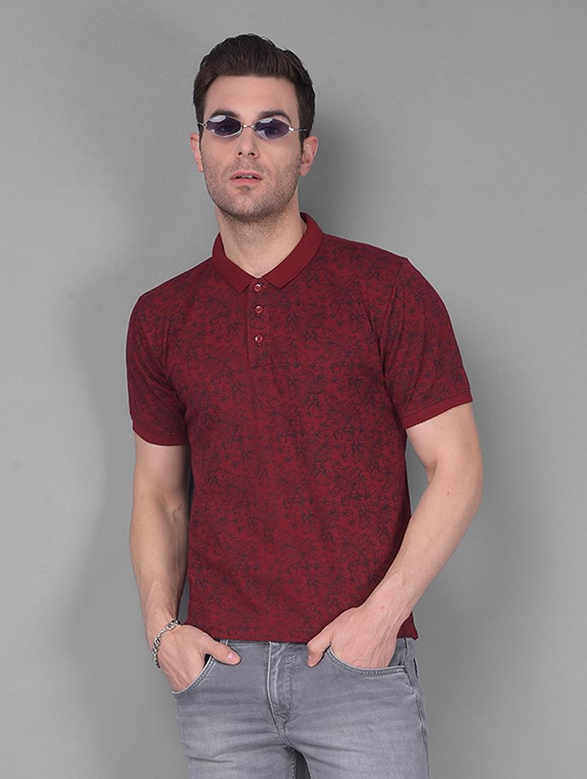 maroon cotton all over print tshirt - 21069889 - Standard Image - 1