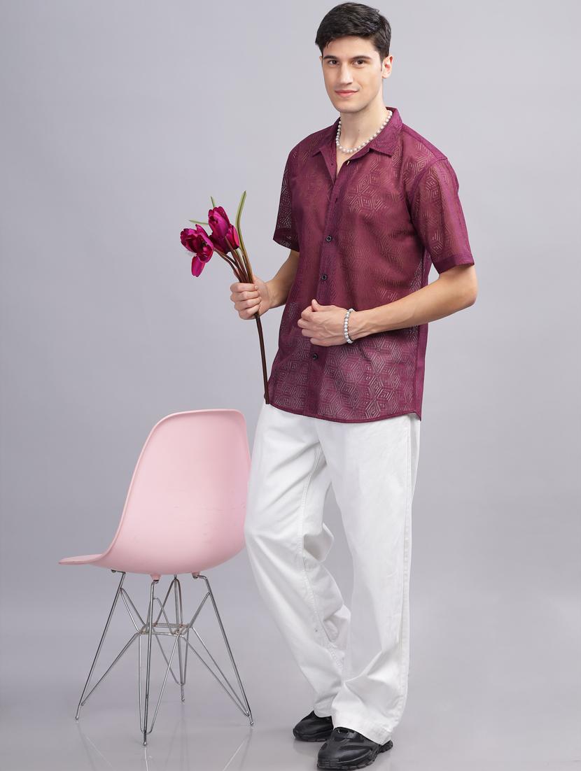 maroon regular lace shirt - 21070206 - Standard Image - 4