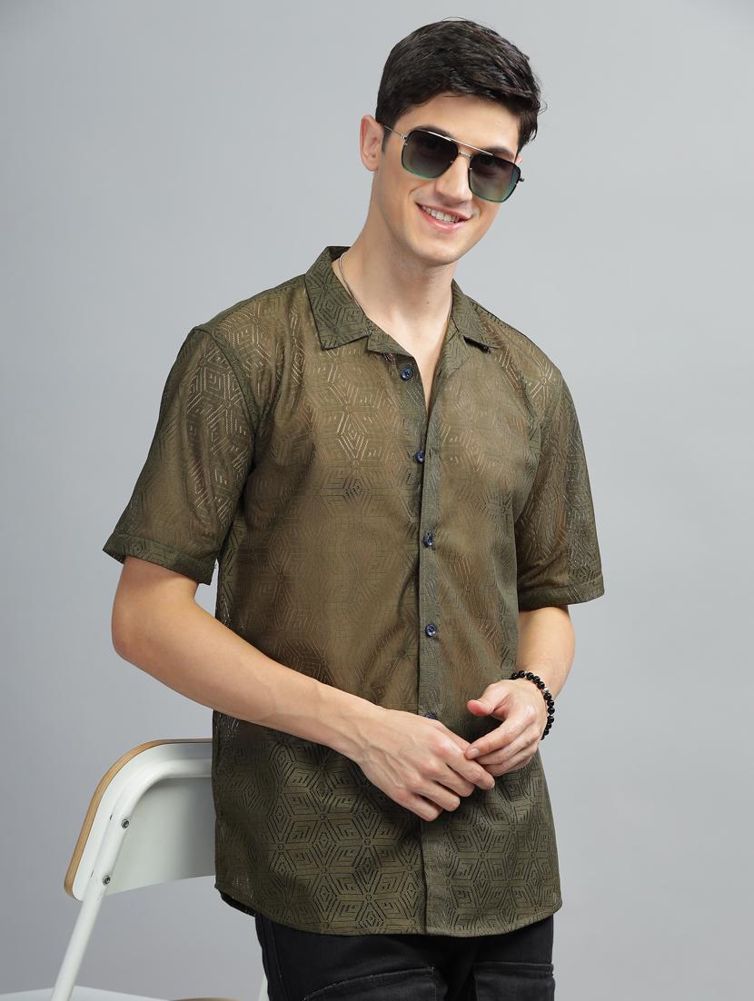 olive green lace regular shirt - 21070210 - Standard Image - 1