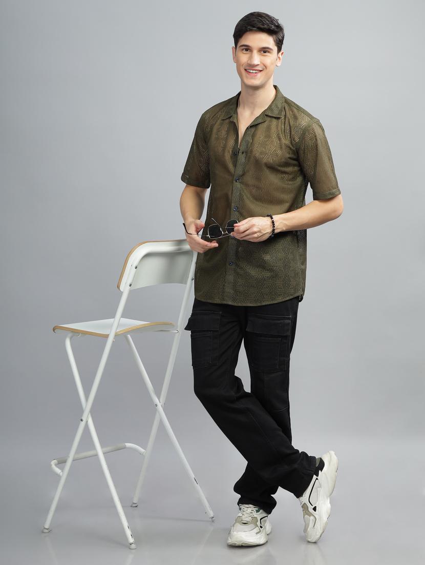 olive green lace regular shirt - 21070210 - Standard Image - 4