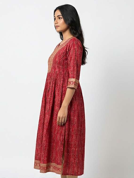 women printed three quarter sleeve kurta - 21070442 -  Standard Image - 1
