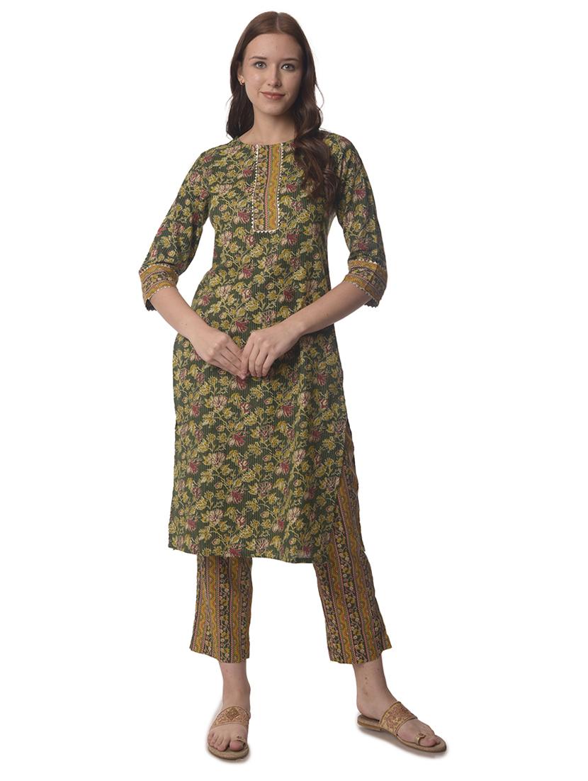 women three quarter sleeve straight kurta - 21070460 - Standard Image - 1