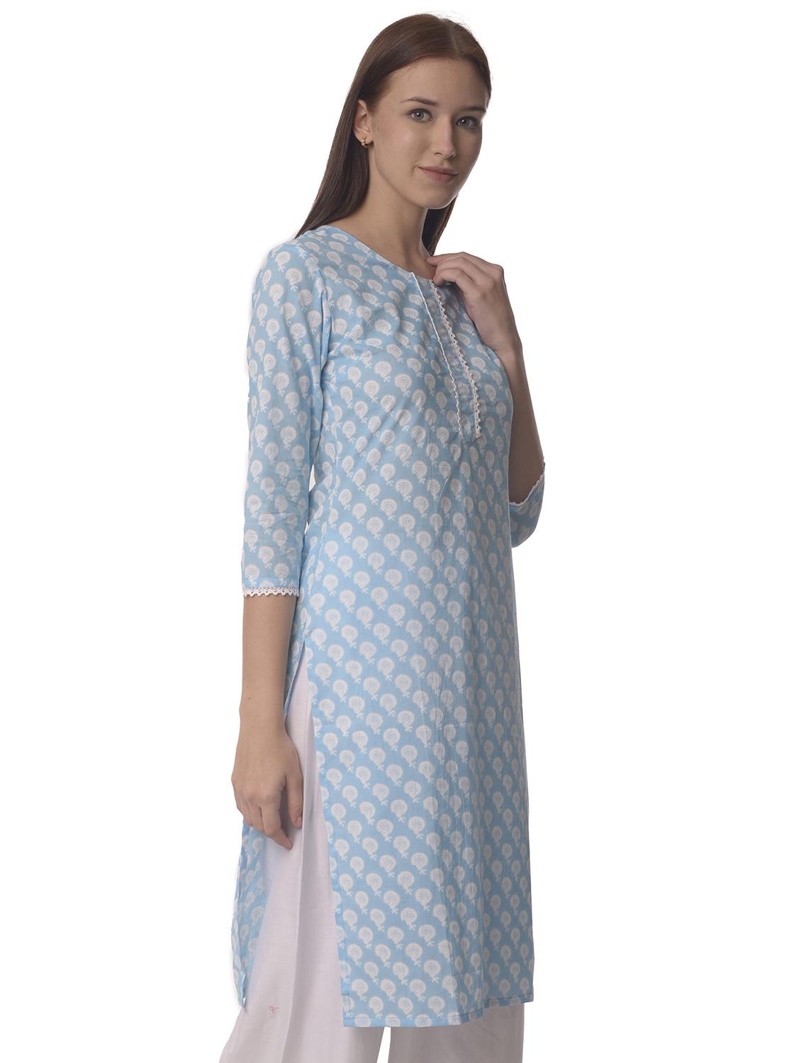 women three quarter sleeve straight kurta - 21070469 -  Standard Image - 1