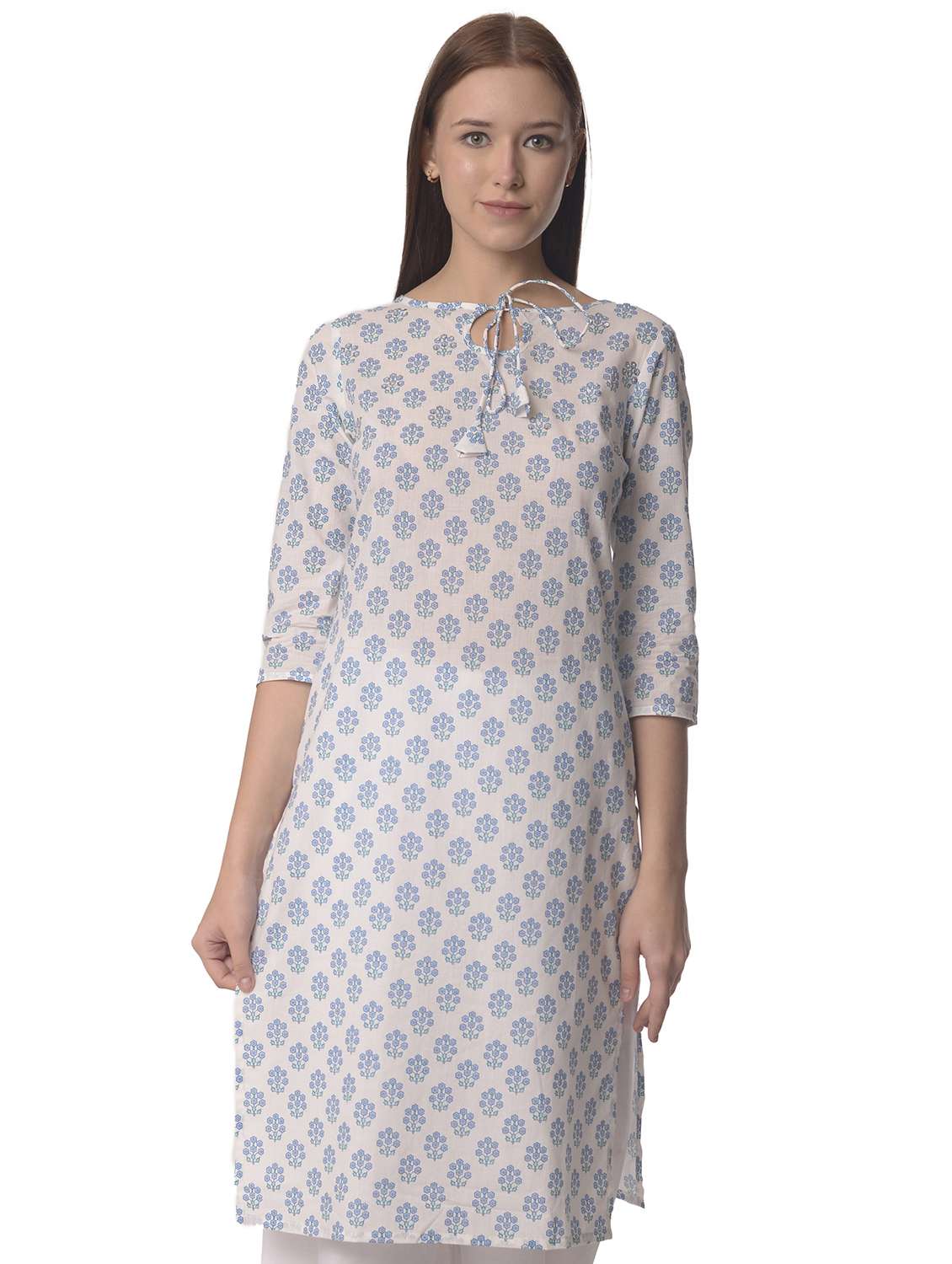 women three quarter sleeve straight kurta