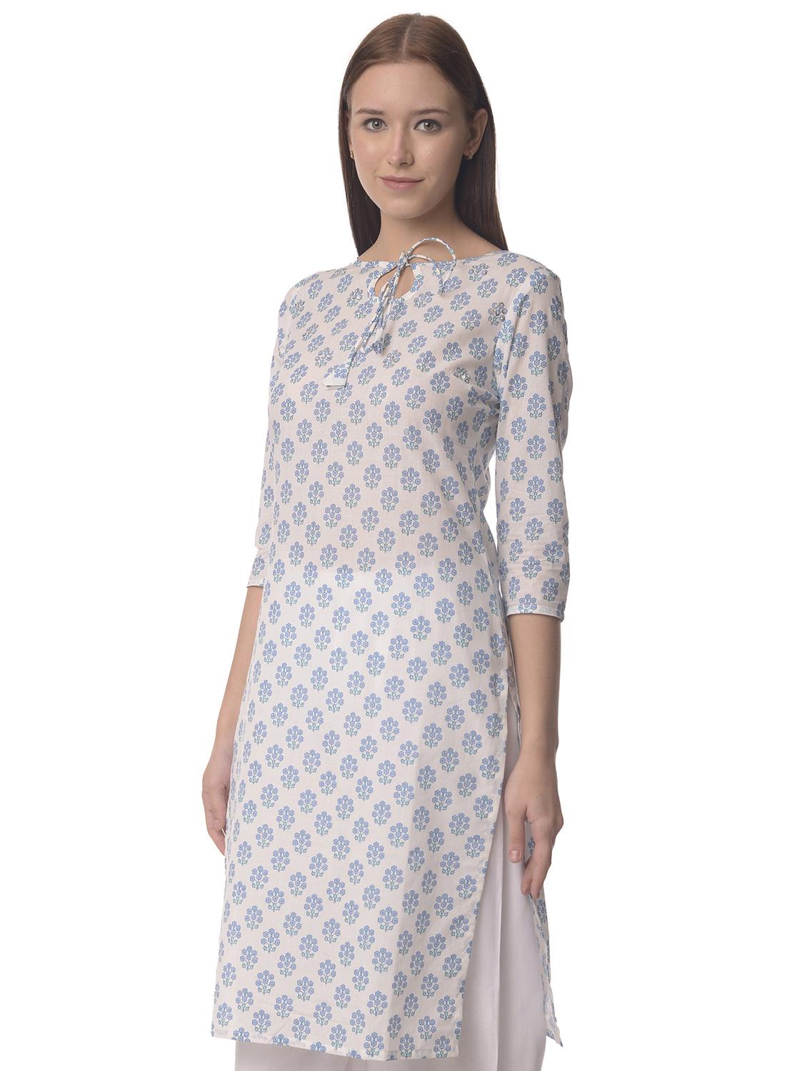 women three quarter sleeve straight kurta - 21070471 -  Standard Image - 1