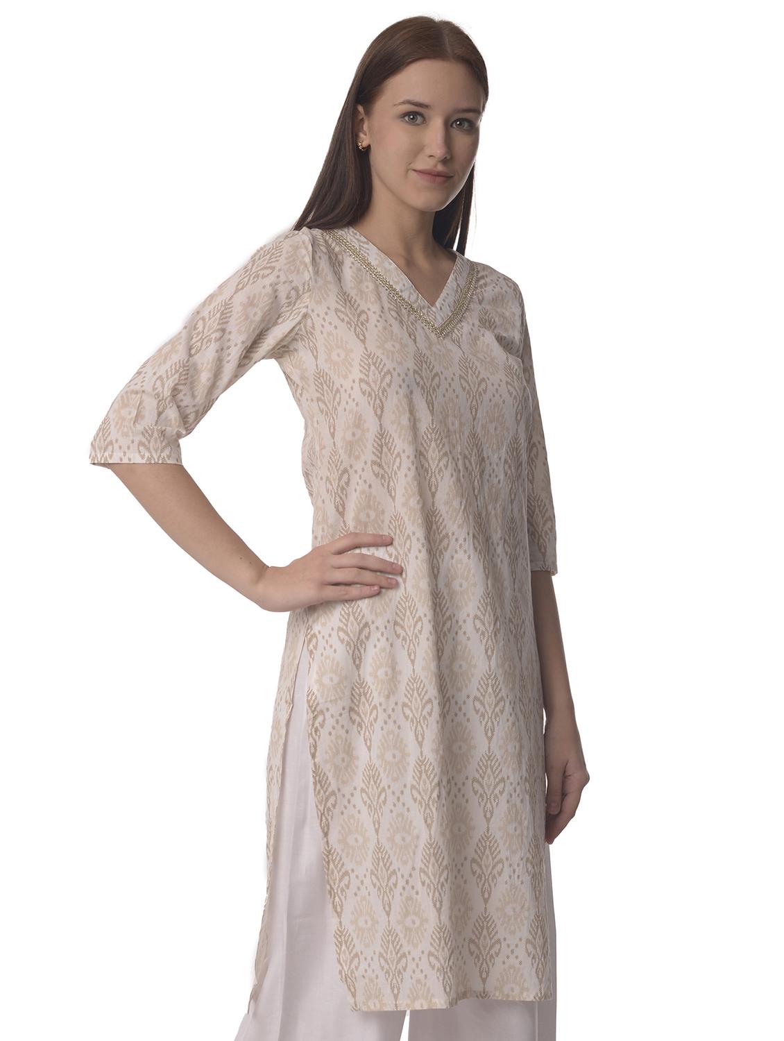 women three quarter sleeve straight kurta - 21070473 - Standard Image - 1