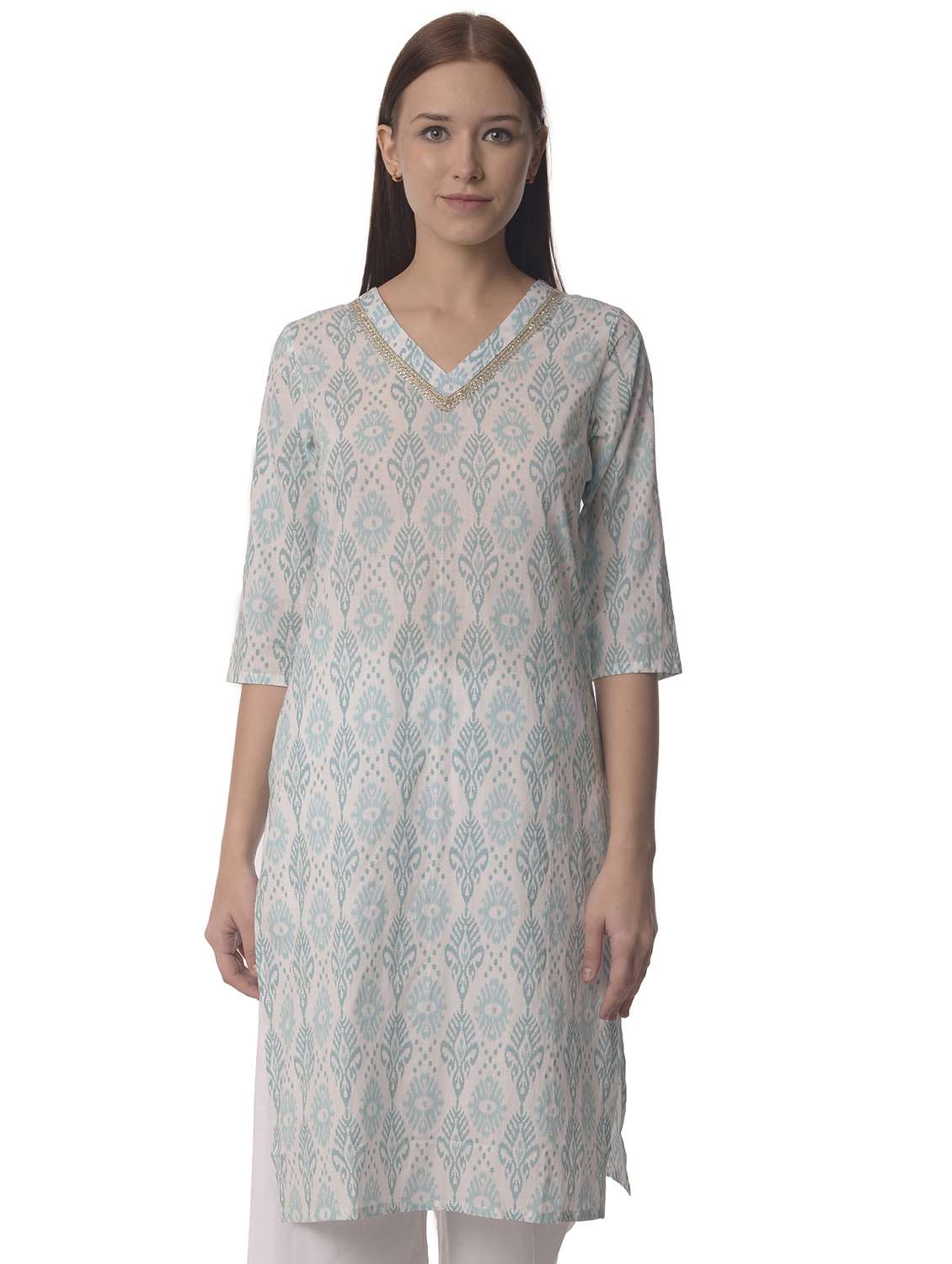 women three quarter sleeve straight kurta - 21070474 -  Zoom Image - 0