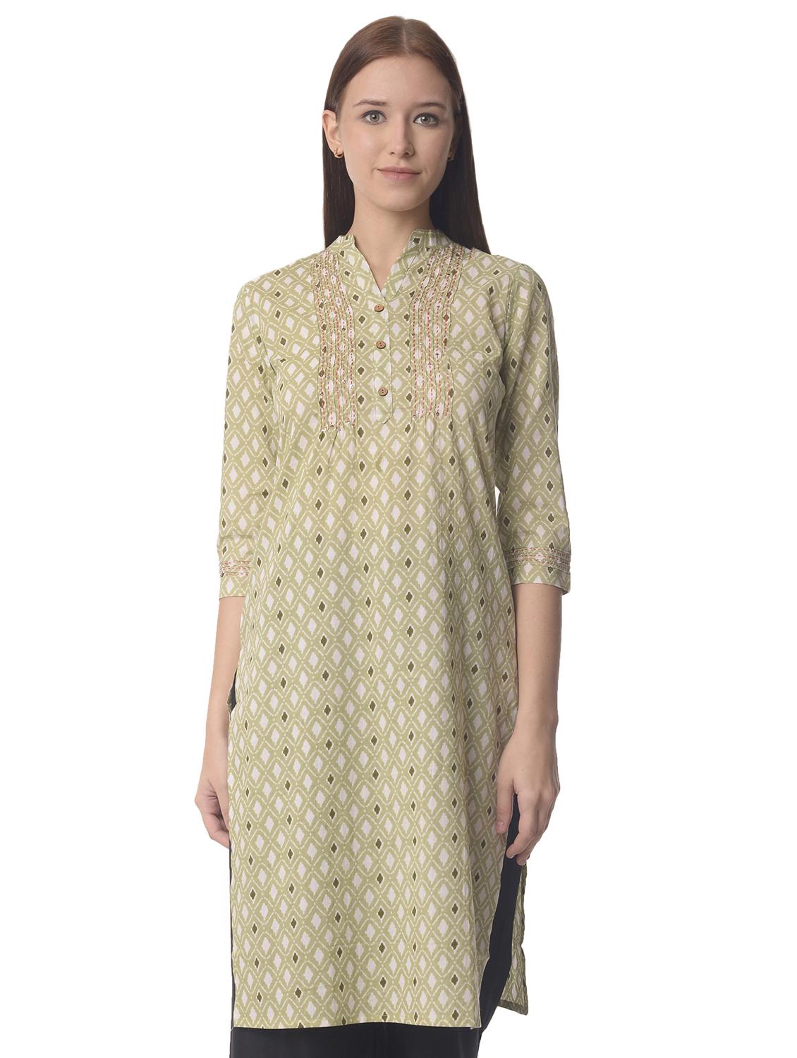 women three quarter sleeve straight kurta - 21070476 -  Zoom Image - 0