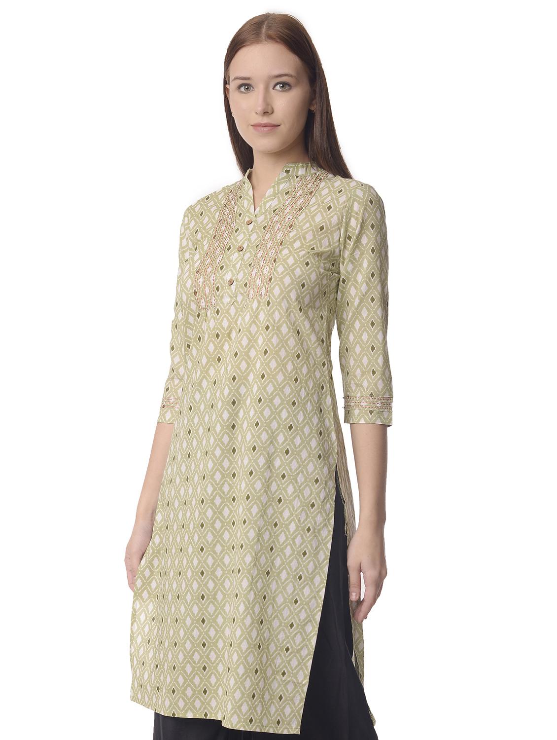 women three quarter sleeve straight kurta - 21070476 -  Standard Image - 1