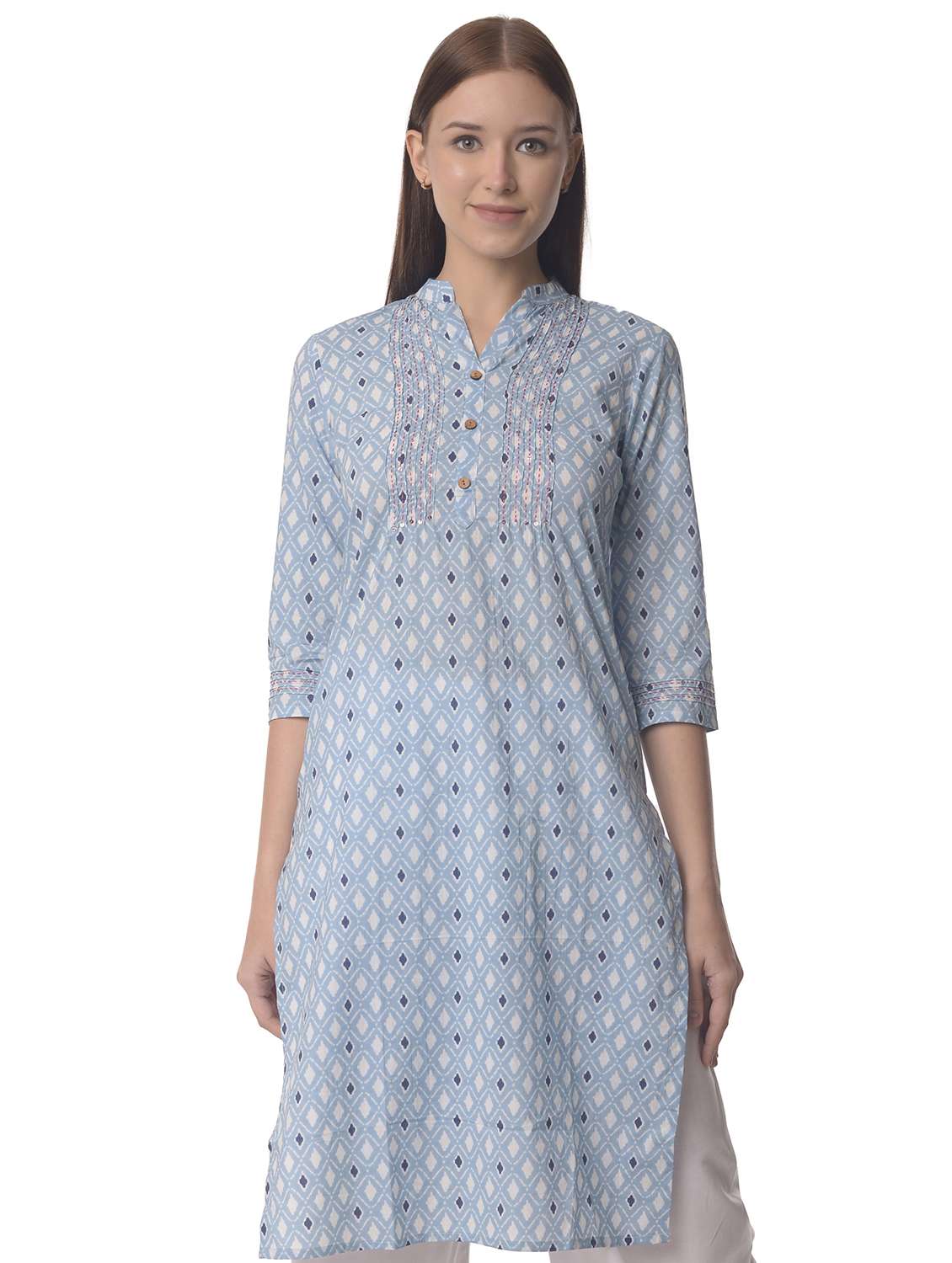 women three quarter sleeve straight kurta