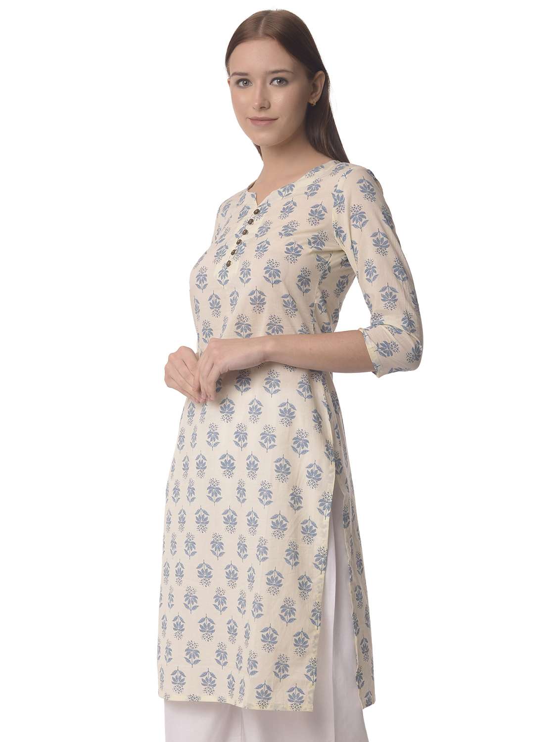 women three quarter sleeve straight kurta - 21070478 -  Standard Image - 1