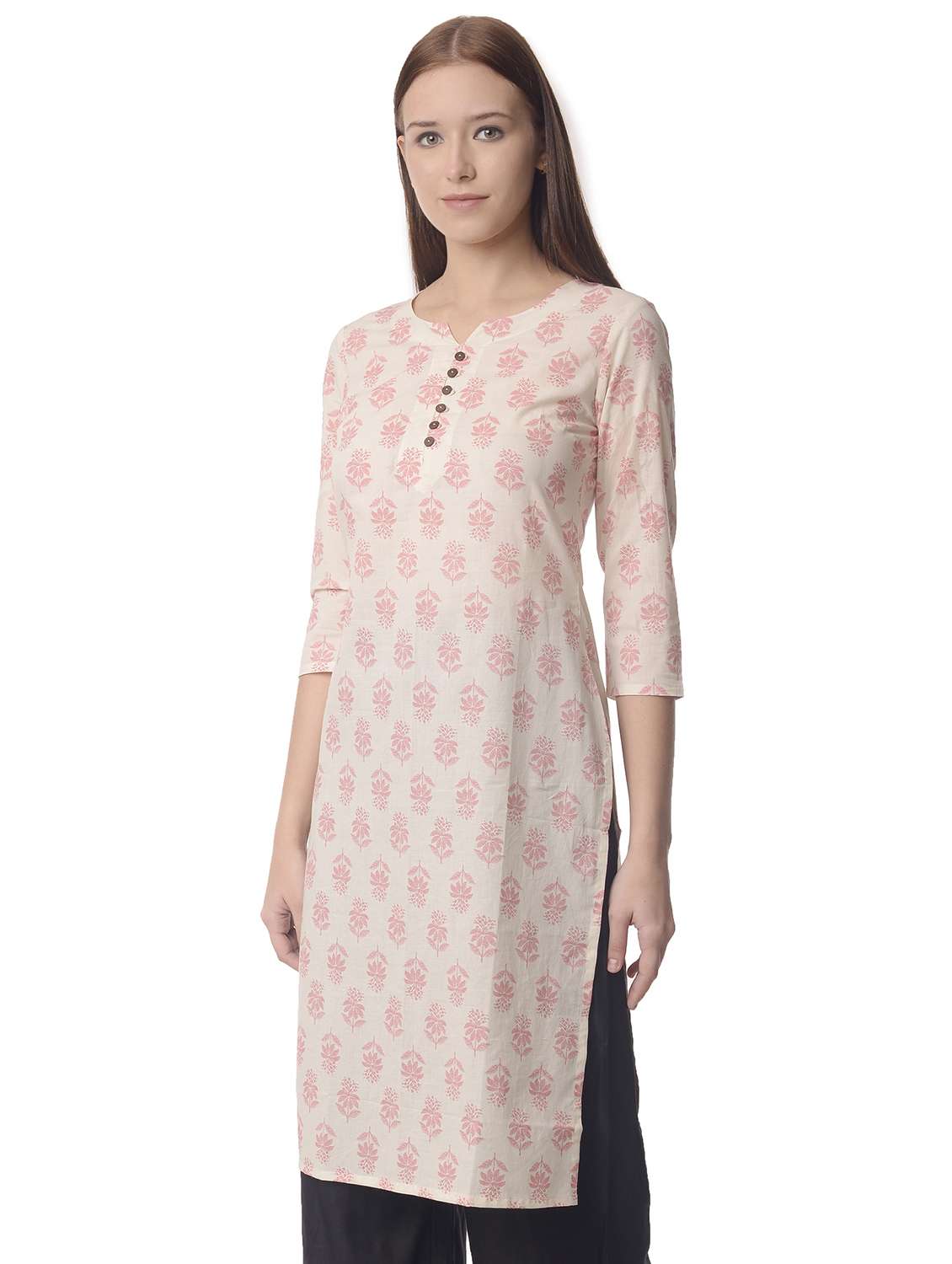 women three quarter sleeve straight kurta - 21070479 -  Standard Image - 1