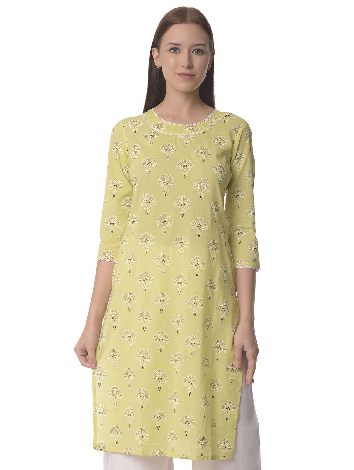 women three quarter sleeve straight kurta