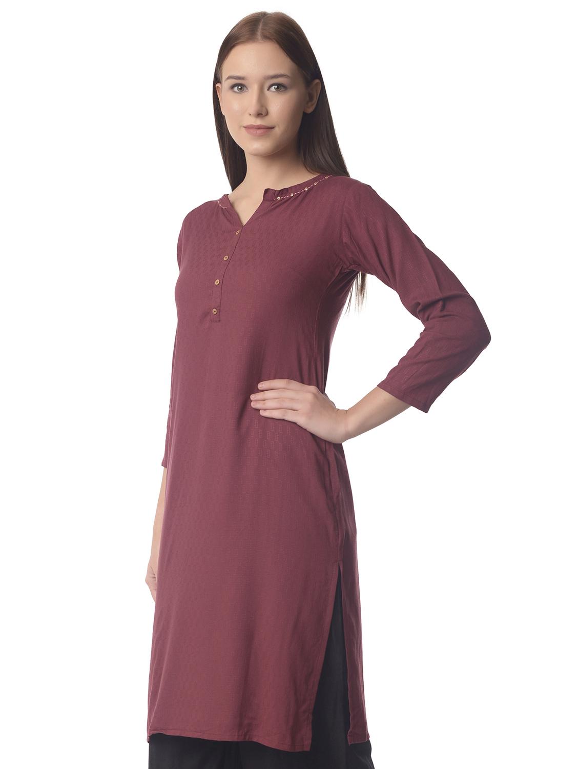 women three quarter sleeve straight kurta - 21070483 - Standard Image - 1
